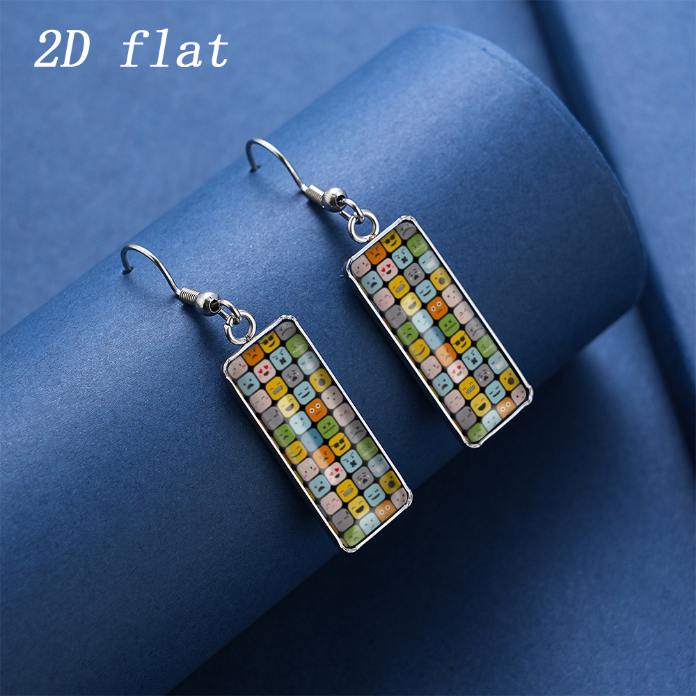 Macaron Colorful Square Pattern Glass Earrings, Gift for Her